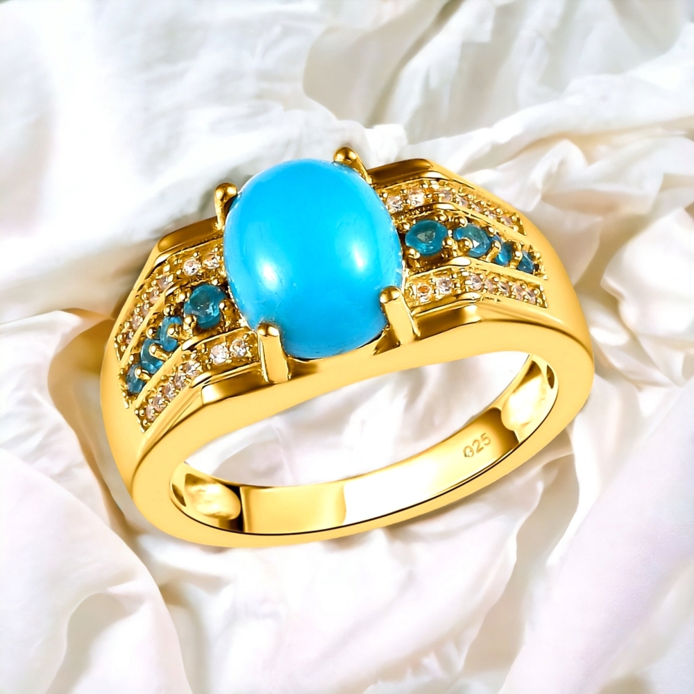 🔥PRICE DROP🔥NWT SLEEPING BEAUTY TURQUOISE & NEON APATITE .925 MEN'S RING SZ 12